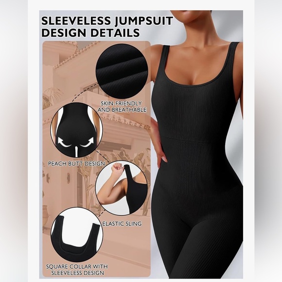 Ribbed Black Sleeveless Jumpsuit - Picture 3 of 8